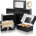 COTOPHER 10Pcs Cookie Boxes with Ribbons, 9x6x3 Inch Bakery Boxes with Window, Black Treat Containers for Pastries, Chocolate Covered Strawberries, Dessert, Easter Candy, Muffins, Donuts