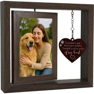 Pet Memorial Gift for Dogs and Cats  Rotating Wooden Picture Frame for 4x6 Photos  Loss of Dog Sympathy Gift, Pet Loss Remembrance Bereavement Keepsake (you left a whole piece of my heart)