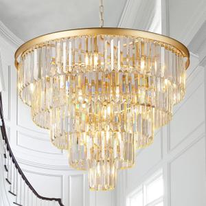 Large Crystal Chandeliers Modern 30Gold Chandelier for Foyer Staircase Chandeliers 5 Tiers 16 Lights Luxury K9 Ceiling Pendant Lighting Fixture for Dining Room Bedroom