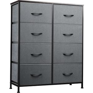 WLIVE Fabric Dresser for Bedroom, Tall Dresser with 8 Drawers, Storage Tower with Fabric Bins, Double Dressers, Chest of Drawers for Closet, Living Room, Hallway, Dark Gray, A-medium Size