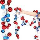 Juexica 4. 8 ft 4th of July Ball Garland Red White and Blue Ball Ornaments Glitter Patriotic Hanging Wreath Garland for Independence Day Home Mantel Stairs Decorations