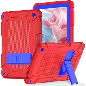 MENZO Case for 10-inch Tablet (Fit 13th Generation Only), Layer Duty Shockproof Rugged Case with Kickstand, Red+Dark Blue