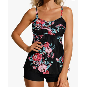 Century Star 2025 Two Piece Womens Tankini Swimsuits Modest Tankini Bathing Suit Tops with Shorts Tummy Control Swimwear (10-12, A American Flag)
