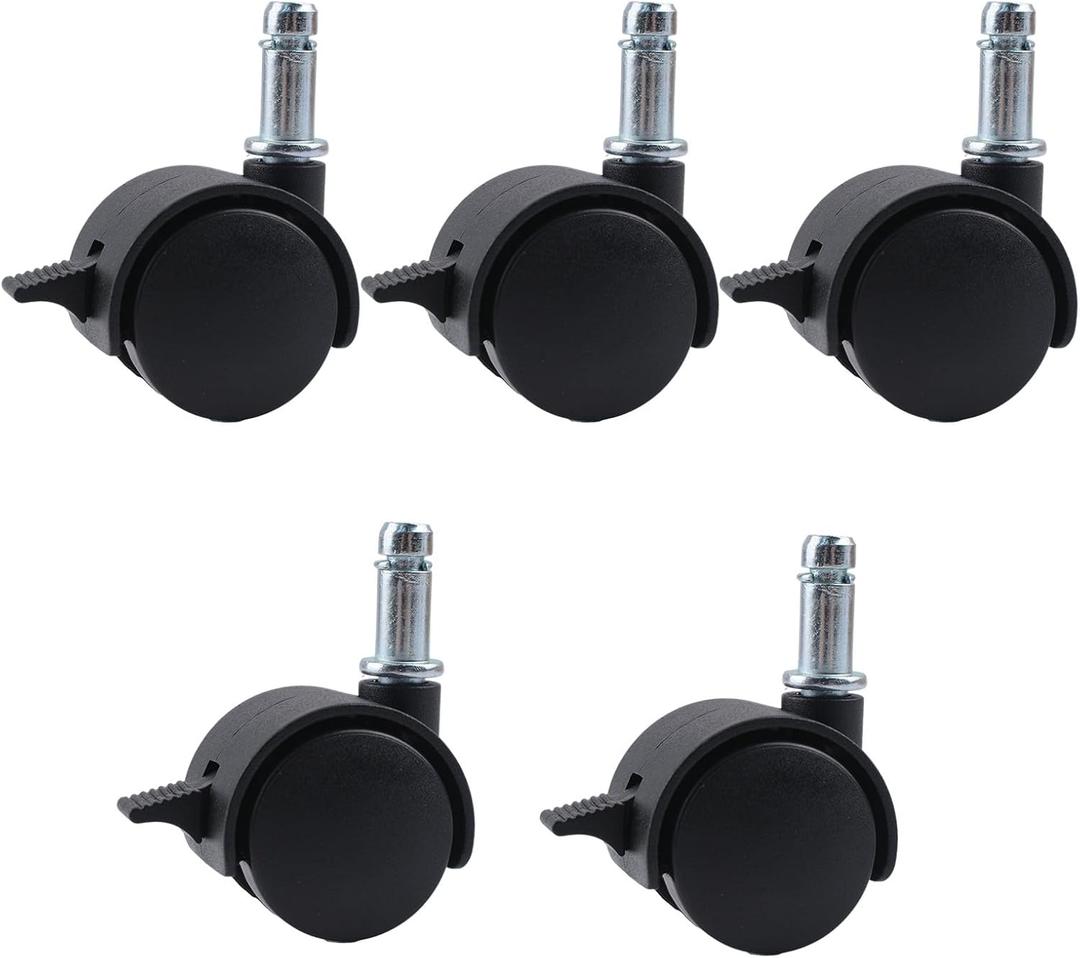 M8 Circlip Stem Caster Wheels 5 Pcs Black Heavy Duty Casters, Black Nylon Wheels Replacement with Brake for Furniture, Table, Cabinet, Shelf