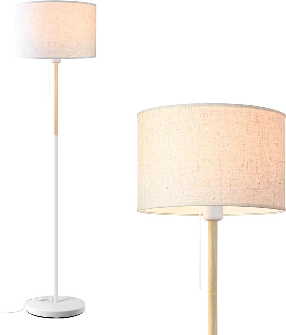 LALISU Bedroom Floor Lamp Farmhouse Floor Lamps for Living Room Mid-Century Pole Lamp Linen Lamp Shade, Standing Tall Lamps for Bedrooms and Office (White)