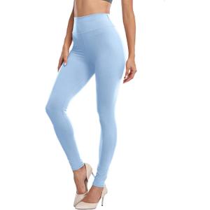 Cheapestbuy High Waisted Leggings for Women Soft Compression Yoga Pants Tummy Control Opaque Slim Workout Running Pants (One Size, Light Blue)