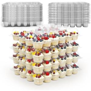 WIKDAY 24 Count x 10 Sets Plastic Cupcake Containers, Durable and BPA-Free Cupcake Holder with Lid for Easy Transport Storage, Stackable Clear Cupcake Carriers, Reusable Dessert Boxes, 1 pack