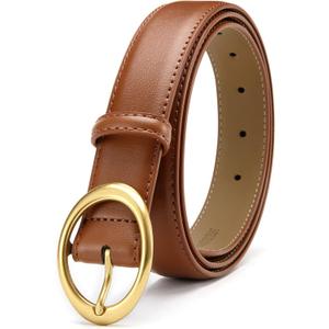 Womens Belt - CR Leather Belt Women Casual for Jeans Pants Dress - Belts with Gold Buckle for Women Fashion (27-28(Fit Pants 2), Tan)