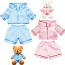Civaner 2 Pack Blue and Pink Bear Clothes Outfit, Fit Most 12-16 Inch Bears Stuffed Animal Pajamas Plushie Clothes for Stuffed Animals, Pre-Kindergarten Toys(Solid Style)