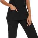 COZYFIT Scrubs for Women Set - Stretch V-Neck Scrub Top & Jogger Pant with 8 Pockets COZY SCRUBS (Black)
