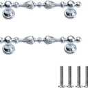 2 Pack Zinc Alloy Vintage Drawer Pulls with Screws - Ornate Drawer Handles for Kitchen Cabinets, Dresser Drawers, Furniture Hardware (Brushed Silver, 5.04 inch Hole spacing)