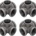 Home Expert Pipe Fittings 3/4" Metal Pipe, 4 Pack 5-Way Side Outlet Tee Malleable Cast Iron Threaded Pipe Fittings for Industrial Pipe Shelves Bracket, Industrial Vintage Furniture (Gray)