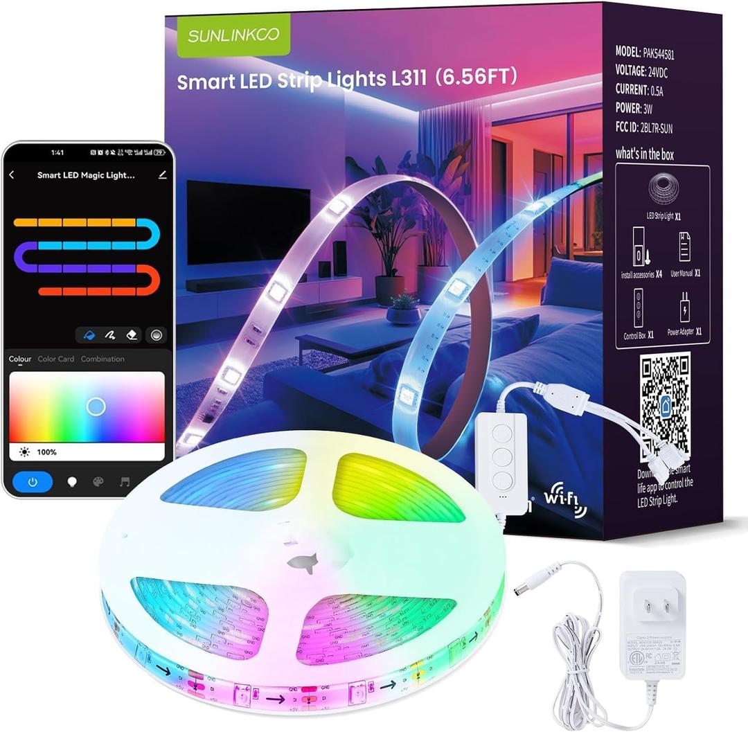 RGB+IC LED Strip Lights, Smart LED Light for Bedroom, Color Changing LED Strips with 44 Scene Modes, Segmented Control, for Bedroom Home TV Wall Décor, Party, Festival, Gathering