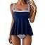 Tankini Swimsuit for Women Color Block Tummy Control Two Piece Bathing Suit Slimming Swim Top with Bottom (X-Large, Beige and Brick Red)