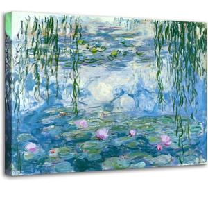 Claude Monet Canvas Wall Art - Water Lilies Classic Artwork Picture Print with Framed Painting for Home Office Wall Decor 12"x16"