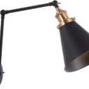 JONATHAN Y JYL7462A Industrial Adjustable Arm Wall Sconce, 7" Hardwired Wall Lamp in Black and Brass Gold Finish, Farmhouse Metal Reading Light for Bedroom, Bedside, Living Room, LED Bulb Included (Set of 1)