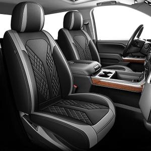 AOMSAZTO Seat Covers Custom Fit for 2007-2024 2025 2026 Chevrolet Chevy Silverado GMC Sierra 1500 2500 3500HD Crew Double Extended Cab Leather Truck Seat Covers (Diamond,Black&Grey)