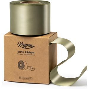 Keypan Sage Green Satin Ribbon 2.5 Inch Double-Faced Ribbons 25 Yards for Gift Wrapping Crafts Flower Bouquet Wedding Paper Bows Invitations