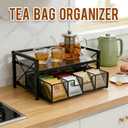 Tea Bag Organizer With Adjustable Drawer, Teabag Bar Holder Organizer For Counter, Wood Metal Station Storage Chest Display, Coffee Packet Containers Box For Countertop Kitchen Office Black