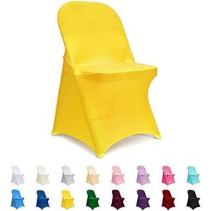 ManMengJi Yellow Folding Chair Covers, Spandex Folding Chair Covers 12 PCS, Banquet Chair Slipcovers for Party, Wedding, Holidays, Celebration