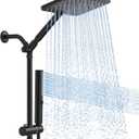 Shower Heads with Handheld Spray Combo Matte Black, 10 Inch High Pressure Rain/Rainfall Shower Head, Height Adjustable Dual 2 in 1 Shower Head System with Stainless Steel Hose