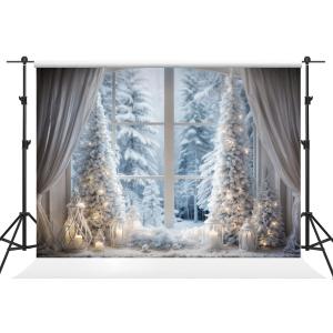 Kate 10x10ft Christmas Backdrop Photography Winter Window Forest Snow View Curtains Candle Background Xmas Family Holiday Party Photography Studio Prop Photo Video