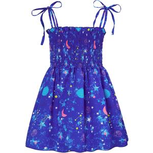 Vieille Toddler Baby Girls Summer Dress Sling Straps Princess Sundress Floral Printed Casual Beach Holiday Dress 1-6 Years (2-3T, Galaxy)