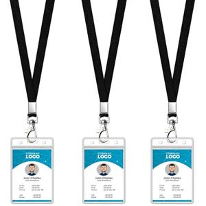 KINGSUM 3 Pack Cruise Lanyard with ID Holder Sets - Flat ID Lanyard with Heavy Duty Clear Vertical ID Card Name Badge Holder (Black 3)