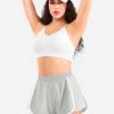 YEOREO Flowy Gym Workout Shorts with Pockets for Women 2 in 1 Athletic Running Yoga Mini Skorts Skylari Summer Tennis Shorts (Gray, L)