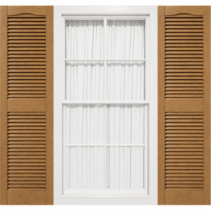 12"W x 38"H Mid-America Vinyl, TailorMade Cathedral Top Center Mullion, Open Louver Shutters, w/Installation Shutter-Lok's (Per Pair)