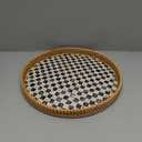 Round Rattan Tray with Mother of Pearl Inlay, Rattan Serving Tray for Coffee, Bread, Fruits, Decorative Wicker Tray for Table Decor, Home Decor, Kitchen Island Decor(Black Checkerboard, 11.8")