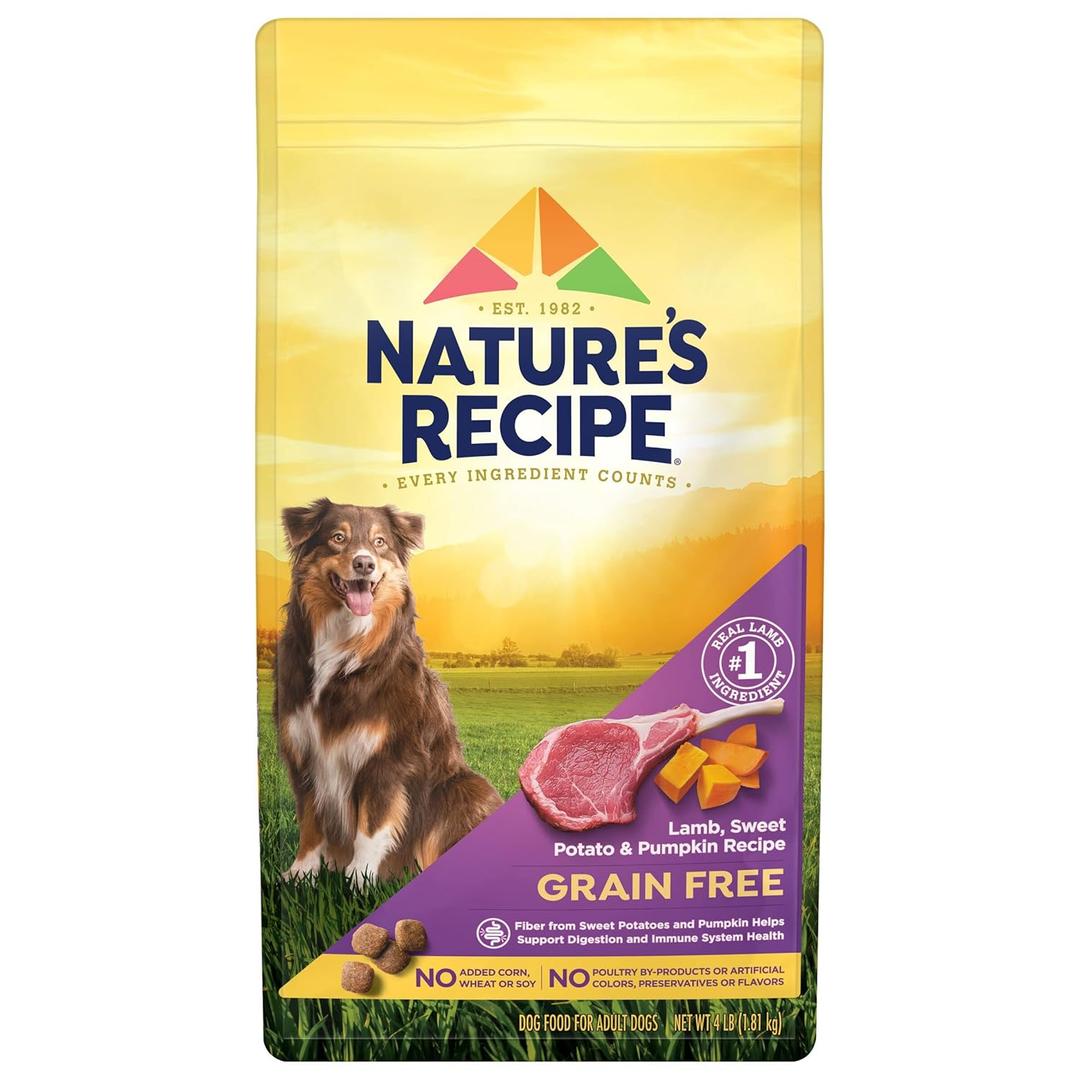 Nature's Recipe Grain Free Dry Dog Food, Lamb, Sweet Potato & Pumpkin Recipe, 4 lb. Bag, Best By: Dec 19, 2026