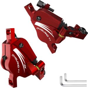 DYISLAND XT-7 Hydraulic Disc Brakes Calipers, Line Pulling/ Cable Actuated Front & Rear Brake Calipers for MTB/ Mountain/ Road Bike/ E-Bike (Red-Brakes)