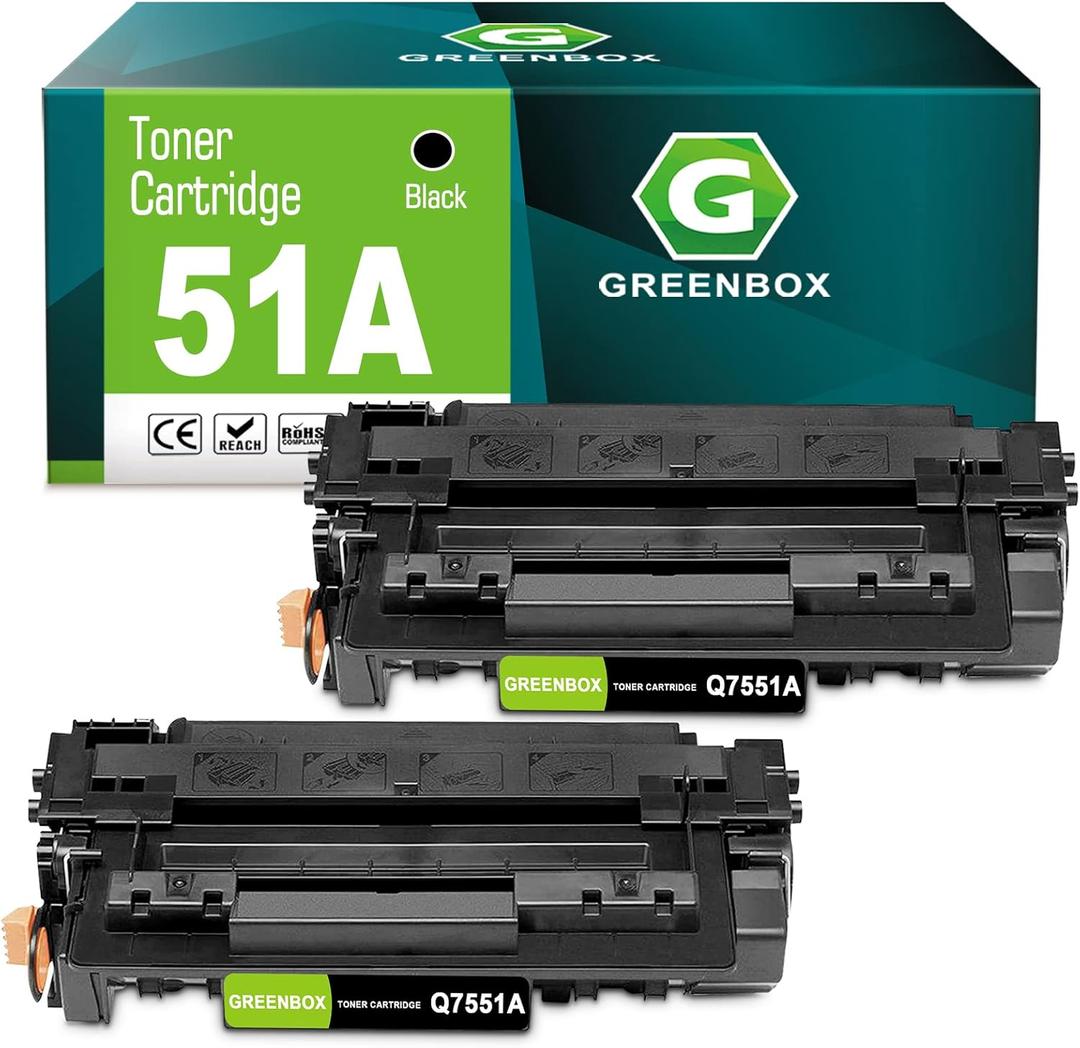 GREENBOX 2-Pack High-Yield Q7551A 51A Black Toner Cartridge (6,500 Pages) - Compatible for HP P3005 P3005d P3005n P3005dn P3005x M3035 M3027 M3027 MFP, M3027x MFP, M3035 MFP, M3035xs MFP Printer