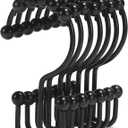 Shower Curtain Hooks, Goowin Shower Curtain Rings, Stainless Steel Black Shower Curtain Hooks, Shower Curtain Rings Rust Proof, Free Sliding Double Shower Hooks for Shower Curtain & Liners (Black)