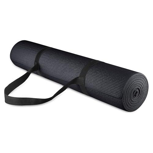  Fitvids 1/4-Inch High Density Thick Non Slip Yoga Mat with Knee Pad and Carrying Strap for Workout, Pilates, Gym Home Exercise, Black : Sports & Outdoors