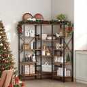 HOOBRO Industrial Corner Bookshelf, 5-Tier L-Shaped Bookcase, Open Display Storage Rack, Floor Standing Storage Shelf, for Living Room, Bedroom, Home Office, Rustic Brown and Black BF68SJ01, 46.8"L x 9.4"W x 54.3"H