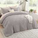 Litanika King Size Comforter Set Milk Grey, 3 Pieces Cream Tufted Boho Farmhouse Bedding Comforter Sets, Lightweight Fluffy Comforter Bed Set for All Season (104x90In Comforter and 2 Pillowcases)