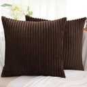 Simmore Decorative Throw Pillow Covers 18x18 Set of 2, Soft Neutral Plush Flannel Double-Sided Fluffy Couch Pillow Covers for Sofa Living Room Home Decor, Brown