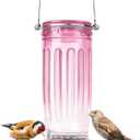 Kingsyard Glass Bird Water Dispenser for Outdoor, 16 Oz, Bird Water Feeder with Metal Hanging for Garden Yard Fence Decoration Hummingbird Cardinal Bluebird Finch, Pink