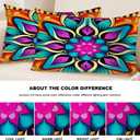Shrahala Colorful Mandala Decorative Throw Pillow Cover, Vibrant Floral Pattern Lumbar Pillowcase Blended Double-Sided No Inserts for Bedroom Living Room Set of 2 (12 X 20 in)