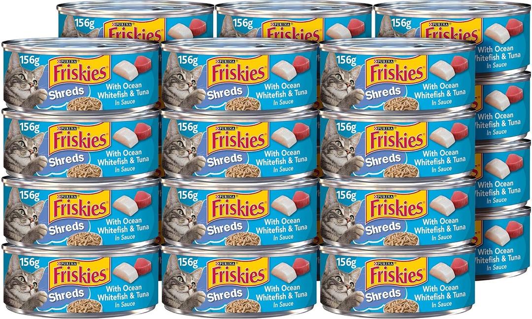 Friskies Savory Shreds With Ocean Whitefish & Tuna In Sauce Canned Cat Food 24 - 5.5oz Cans