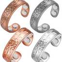 4PCS Copper Rings for Women Pure Copper Magnetic Ring Strong Magnets Adjustable (Copper+Rose, Grey+Silver)