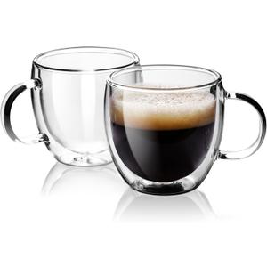 Stylusella Double Wall Glass Espresso Cups 5oz/150ml, 1 Pack, Thermo Insulated Borosilicate Glass Cups with Handle
