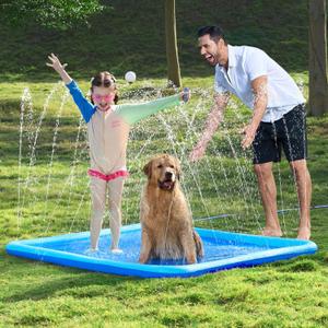 SLOOSH 60" Non-Slip Splash Pad Sprinkler - Summer Water Toys Sprinkler Mat for Kids Toddlers Dogs, Outdoor Backyard Pool Party Decor Outside Water Games Fountain Wading Baby Pool Boys Girls Gifts (5ft, Blue)