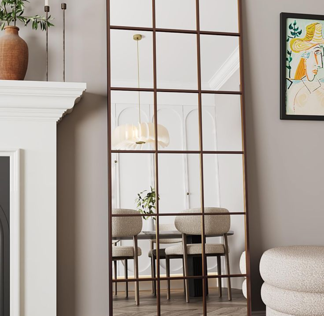 Antok Full Length Mirror, Floor Mirror 65" x 22" Rectangular Window Decorative Mirror, Metal Framed Decor Floor Mirror Art Pane Mirror Wall Decor for Bedroom, Living Room, Entryway, Bronze