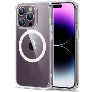 ESR Magnetic Phone Case for iPhone 14 Pro, Compatible with MagSafe, Shockproof Military-Grade Protection, Yellowing Resistant, Classic Hybrid Case (HaloLock), Clear