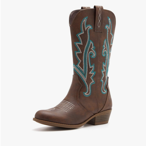 Girls Kids Western Boots Embroidered Cowgirl Cowboy Boots Girls Mid Calf Riding Shoes Little Kid/Big Kid , Size 4