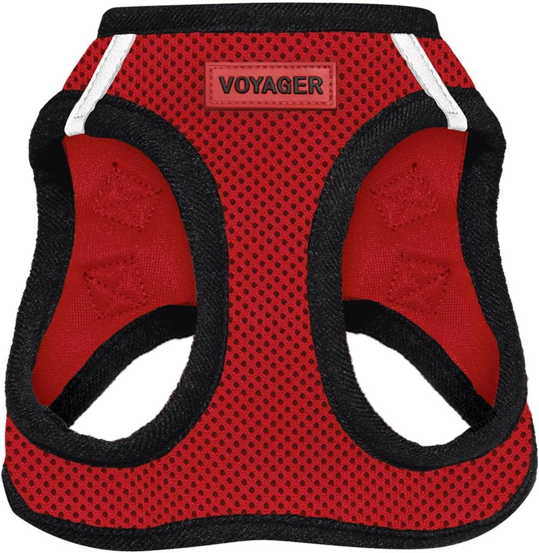 Voyager Step-In Air Dog Harness - All Weather Mesh, Reflective, No Pull Harness for Small, Medium Dogs, Cats - Secure with Hook & Loop Fastener, Buckle, Double D-Rings - Red/Black Trim, M (M (Chest: 16 - 18"))