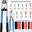 Battery Cable Lug Crimping Tool for AWG 10-1/0 Electrical Lug, with Cable Cutter 64pcs Ring Terminals and 70pcs Heat Shrink Tubing